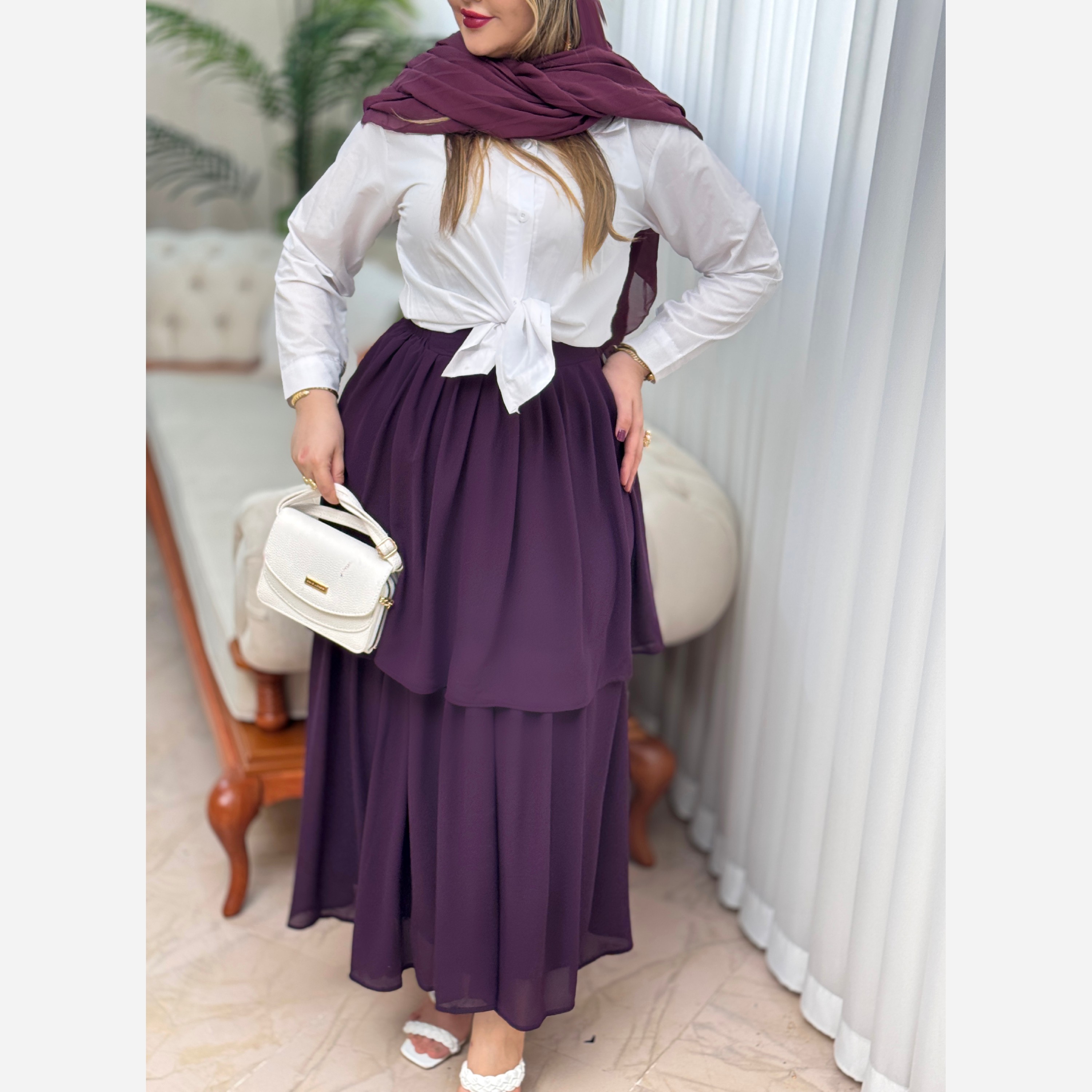 دامن دو طبقه کرپ حریر چین دار