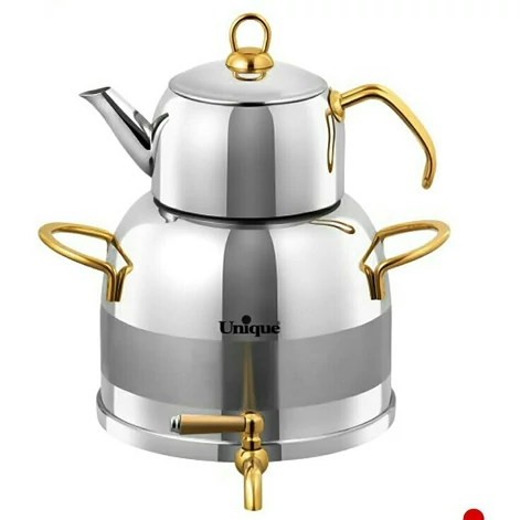 کتری و قوری استیل دسته طلایی 5 لیتر یونیک 7274