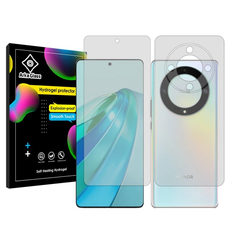 گلس آنر ایکس 9 ای مدل شفاف هیدروژلی به همراه محافظ پشت گوشی (گلس Honor X9a براق)