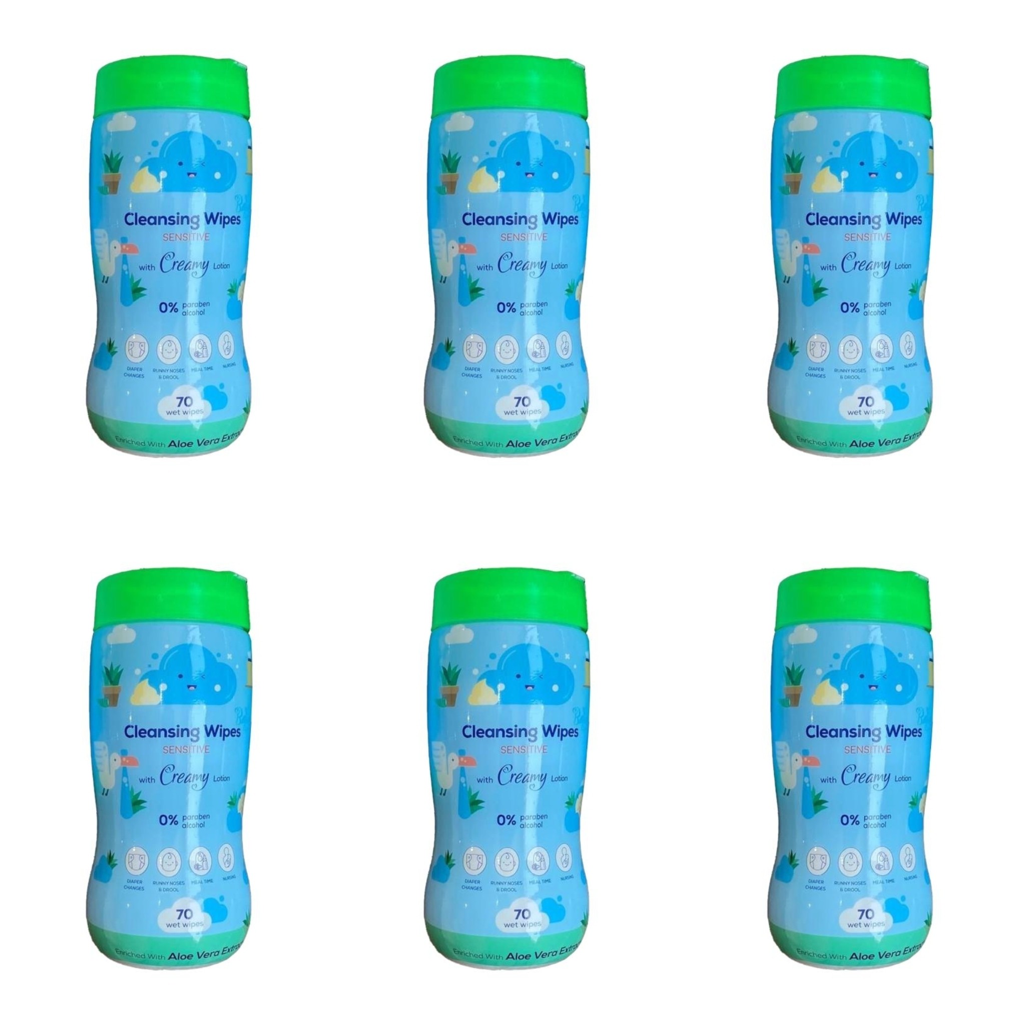 دستمال مرطوب کودک بیبی لند کانواس مدل cleaning wipes بسته 70 عددی حاوی عصاری آلوئه ورا 6عددی