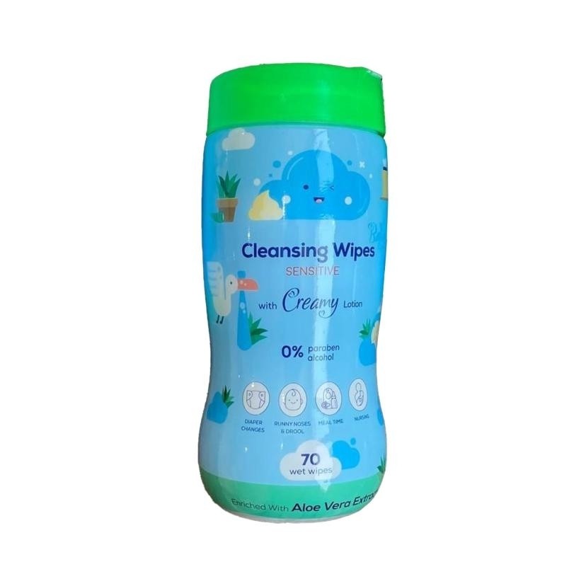 دستمال مرطوب کودک بیبی لند کانواس مدل cleaning wipes بسته 70 عددی حاوی عصاری آلوئه ورا