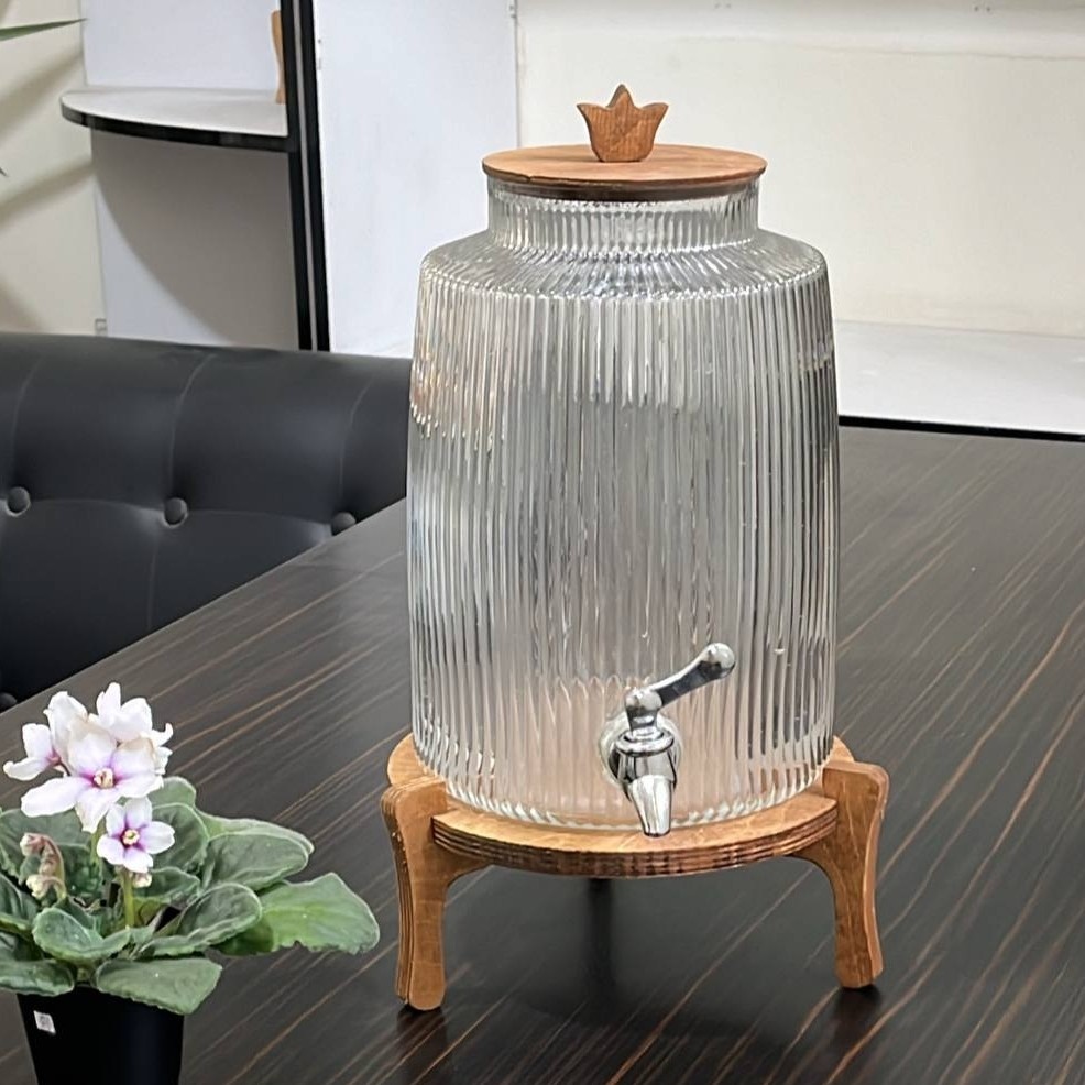 کلمن شیشه ای پایه چوبی
