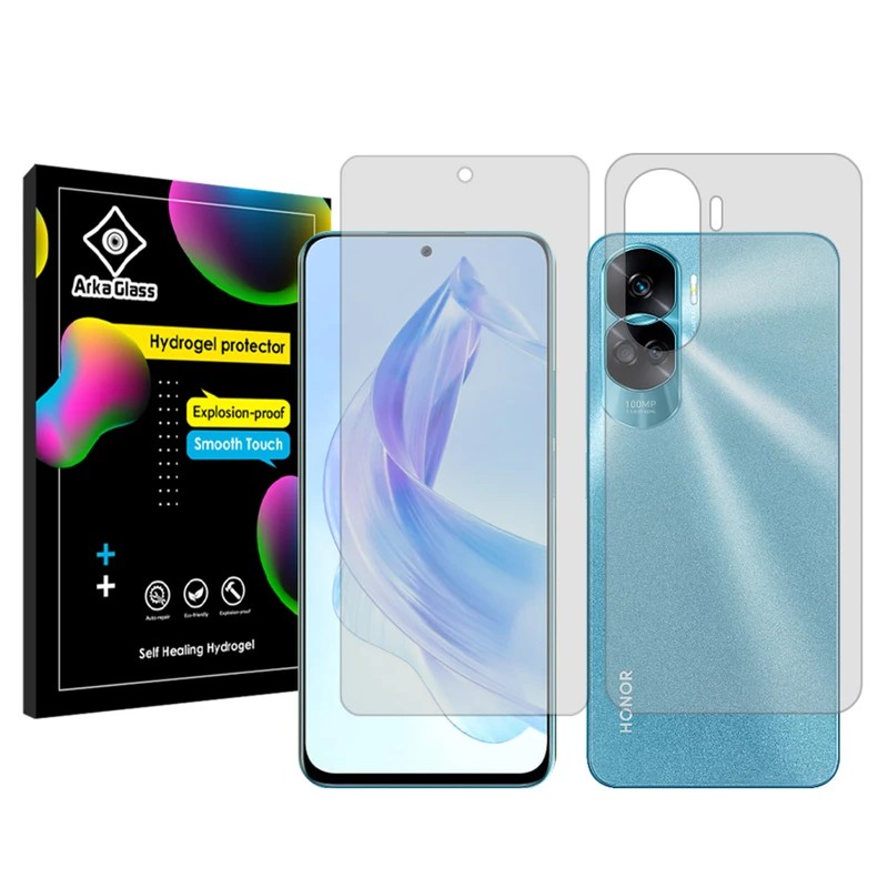 گلس آنر 90 لایت مدل شفاف هیدروژلی به همراه محافظ پشت گوشی (گلس Honor 90 Lite براق)