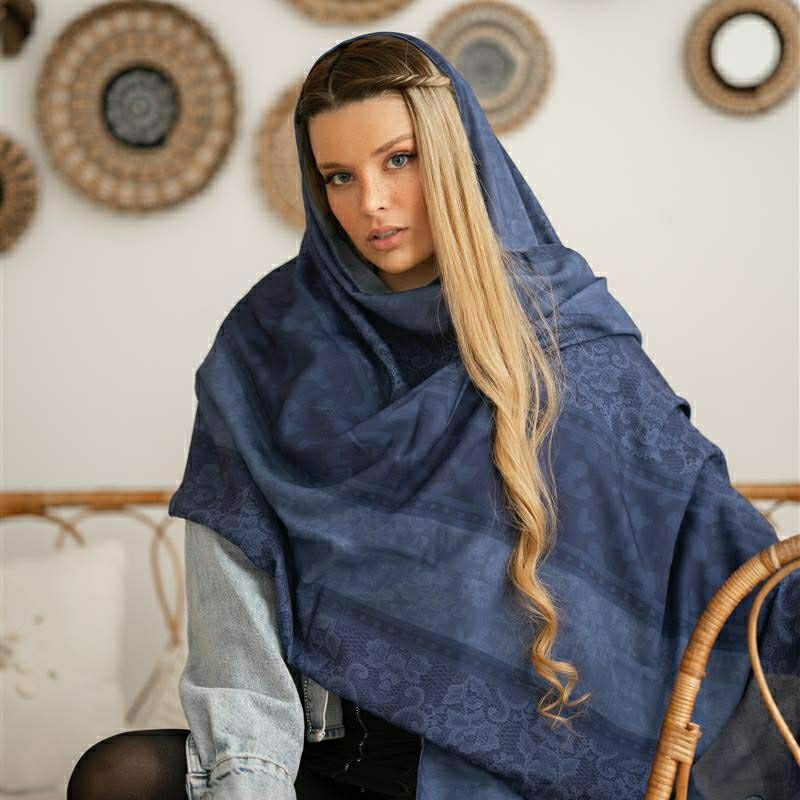 شال زنانه و دخترانه رنگ آبی تیره