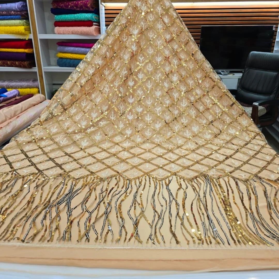 پارچه دانتل ریسه ای پولک دوزی شده