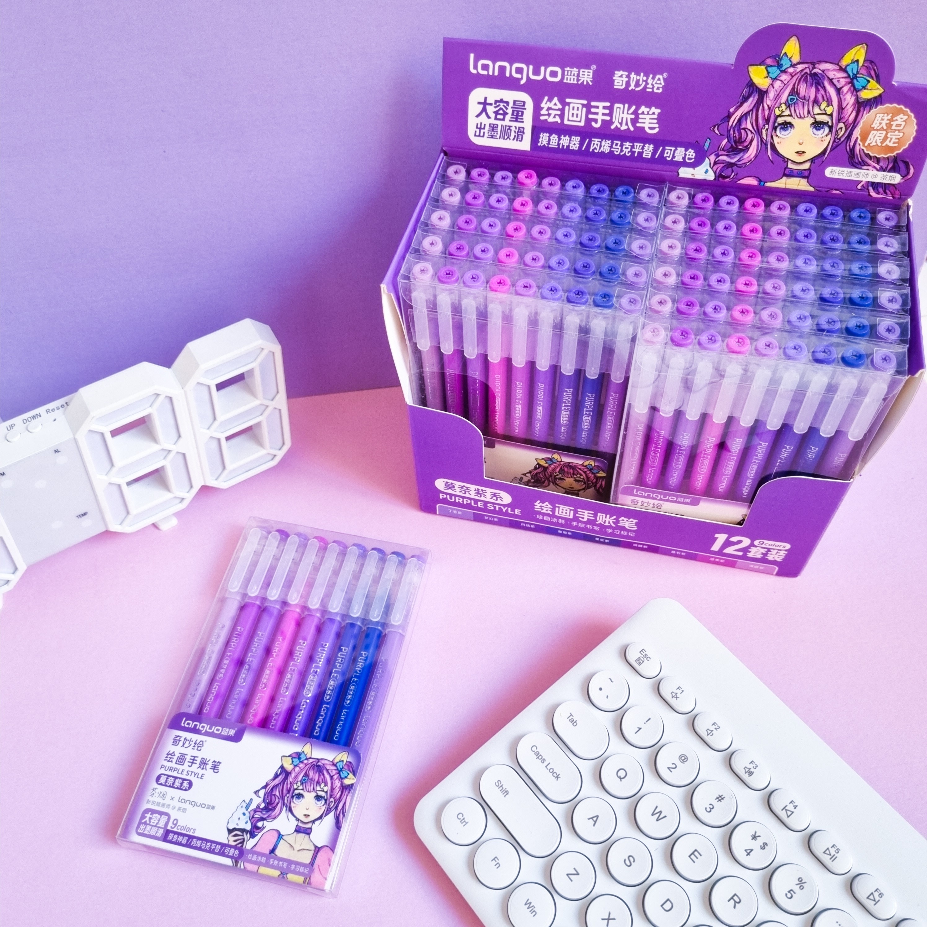 ست روان نویس رنگی برند Languo مدل Purple Style