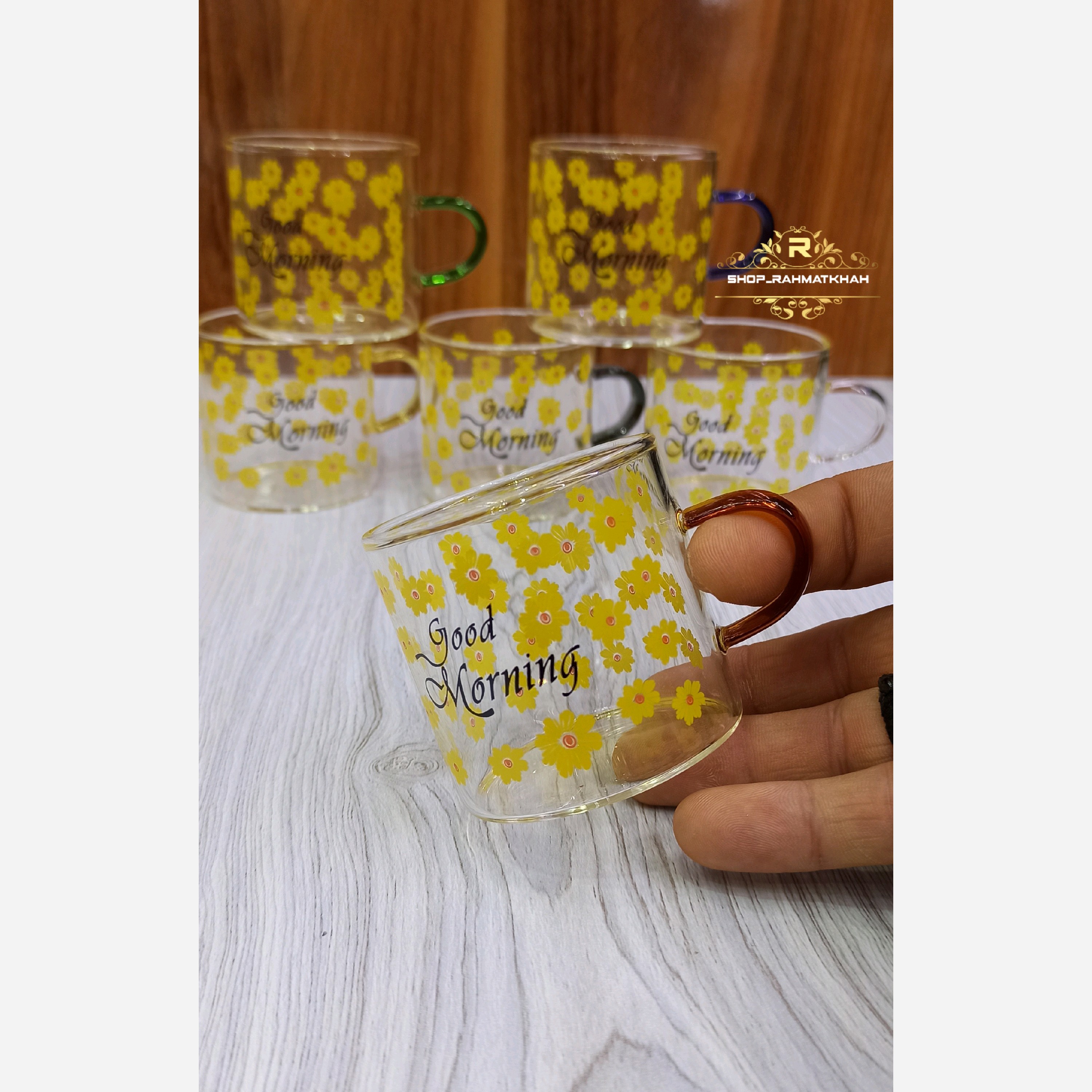 فنجان پریکس دسته رنگی طرح بابونه وارداتی (پس کرایه)