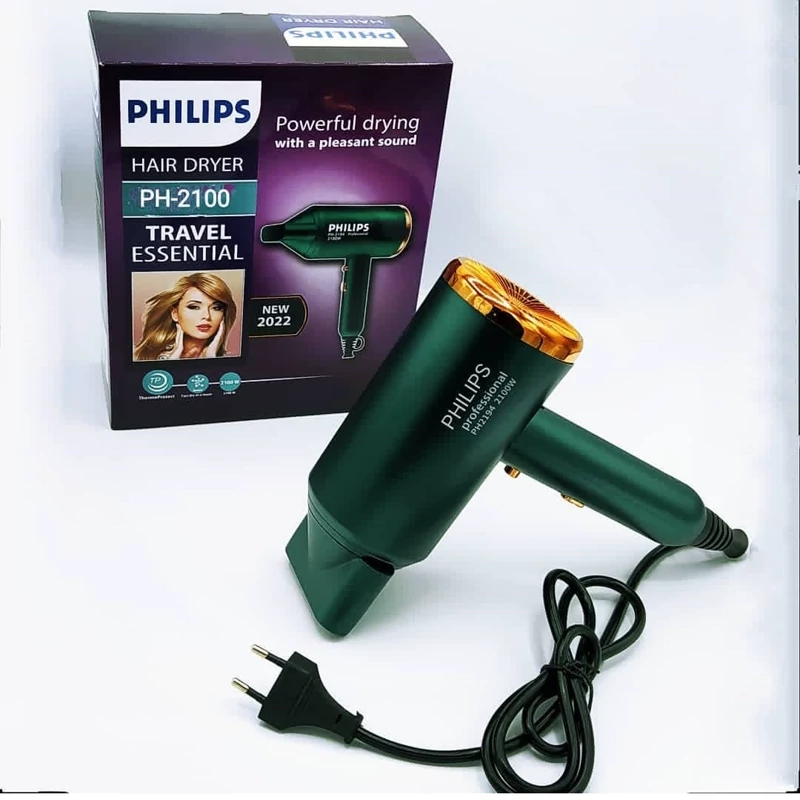 سشوار حرفه ای فلیپس   PHILIPS2194  سشوار حرفه ای با پرتاپ فوق العاده   تک رنگ سبز پر رنگ   المنت های حرارتی 12 رشته  