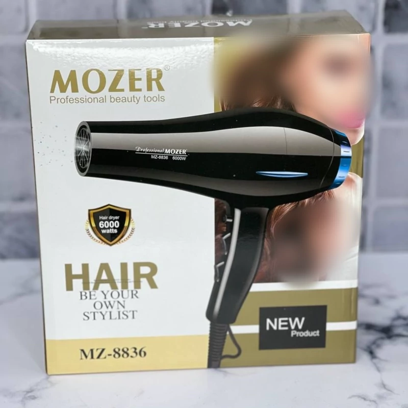 سشوار موزر کد 8835 متور سبک 6000وات واقعی بدنه نشکن خوش دست و سبک دارای دو کله حالت دهنده سیم چرخشی 360درجه یک سا