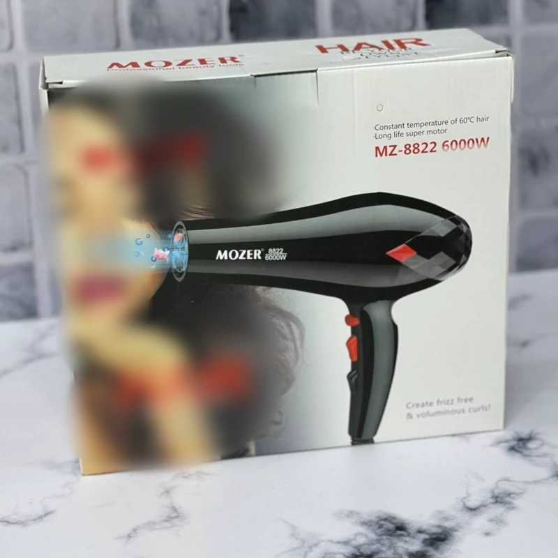 سشوار موزر کد 8822 متور سنگین 7500وات واقعی بدنه نشکن خوش دست و سبک دارای دو کله حالت دهنده سیم چرخشی 360درجه یک