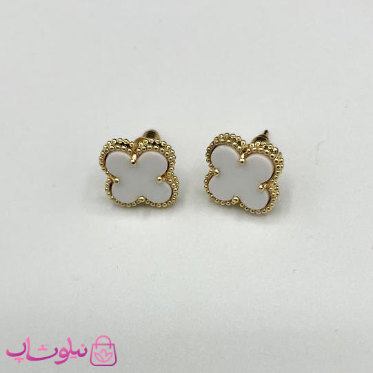 گوشواره میخی دخترانه سفید طرح ونکلیف آبکاری طلا کیفیت مستر کد 240