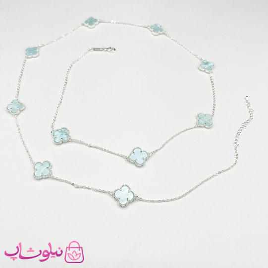 گردنبند رولباسی زنانه ونکلیف آبی آسمانی آبکاری نقره کیفیت مستر کد 470