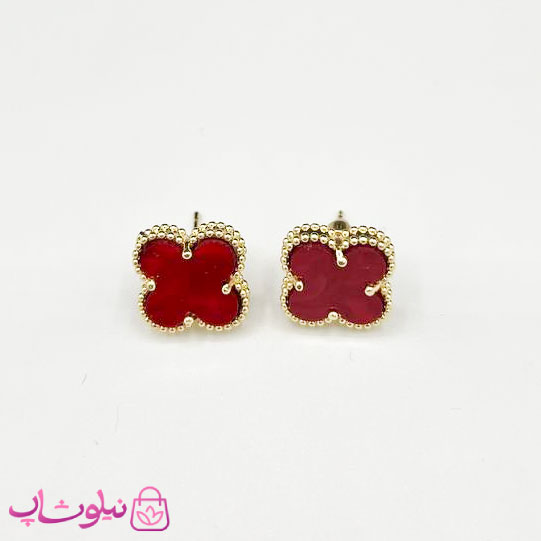 گوشواره میخی دخترانه زرشکی طرح ونکلیف آبکاری طلا کیفیت مستر کد 240