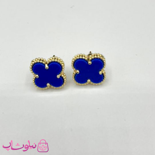 گوشواره میخی دخترانه آبی طرح ونکلیف آبکاری طلا کیفیت مستر کد 240