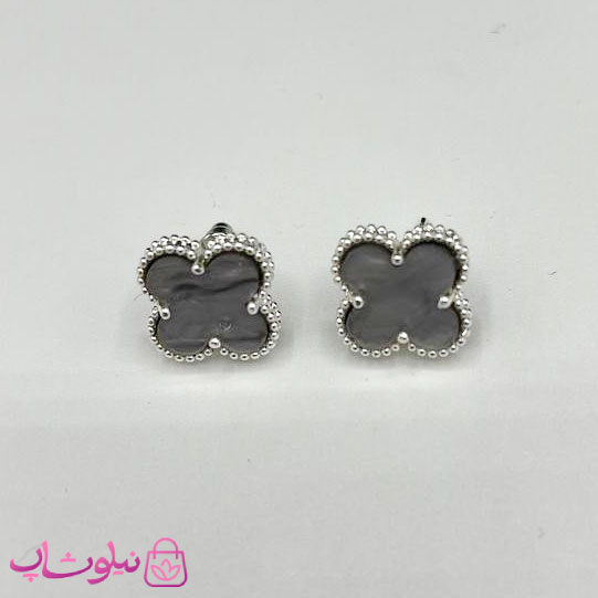گوشواره میخی دخترانه طوسی طرح ونکلیف آبکاری نقره کیفیت مستر کد 240