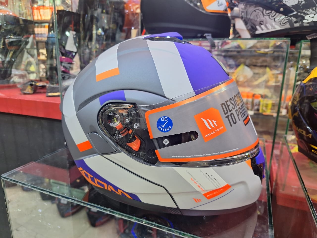 کلاه کاسکت فک متحرک MT مدل XL MT FU401SV ATOM SV GOREX WITHE-BLUE MATT
