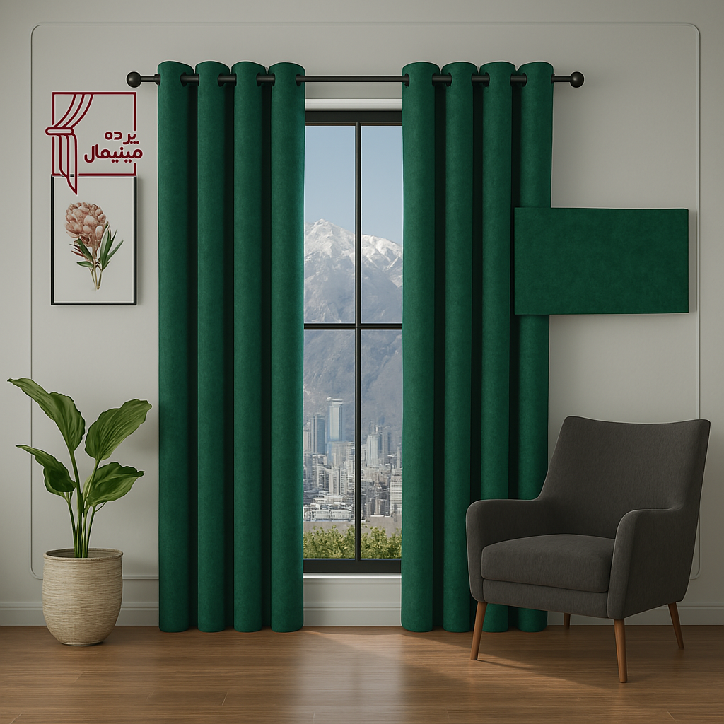 پرده آماده مخمل مدل رویال رنگ سبز یشمی ابعاد (150*280) سانتی متر