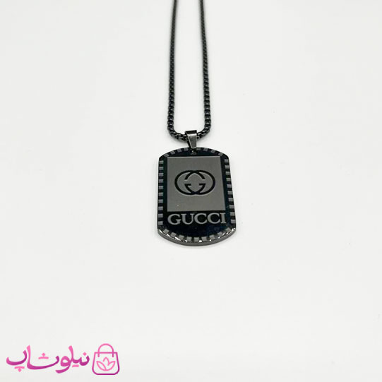 گردنبند مردانه طرح گوچی استیل مشکی کد 150