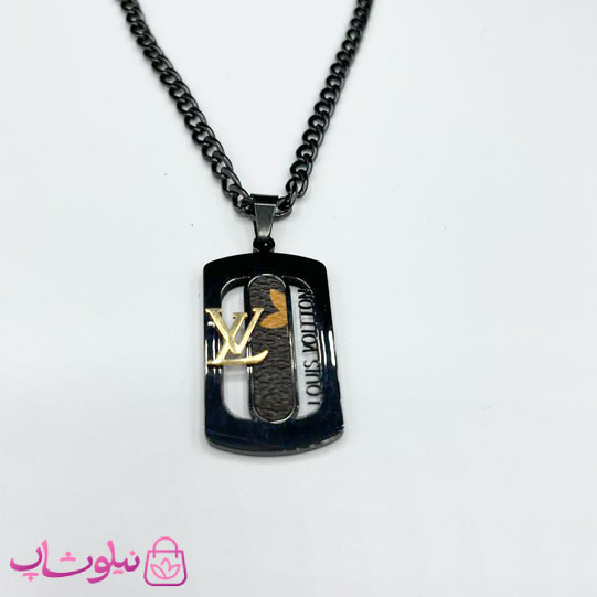 گردنبند مردانه طرح لویی ویتون استیل طلایی مشکی کد 150