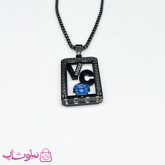 گردنبند مردانه طرح ورساچه استیل آبی مشکی کد 150