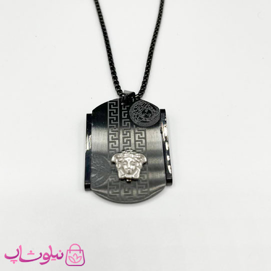 گردنبند مردانه طرح ورساچه استیل نقره ای مشکی کد 150