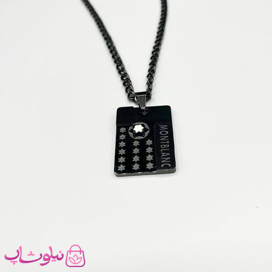 گردنبند مردانه طرح مونت بلنک استیل نقره ای مشکی کد 150
