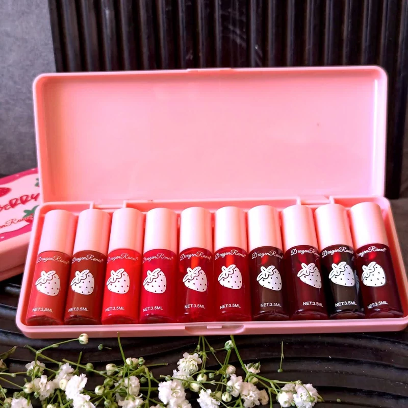 تینت لب و رژ لب مایع دراگون رانی مدل straw berry مجموعه 10 عددی