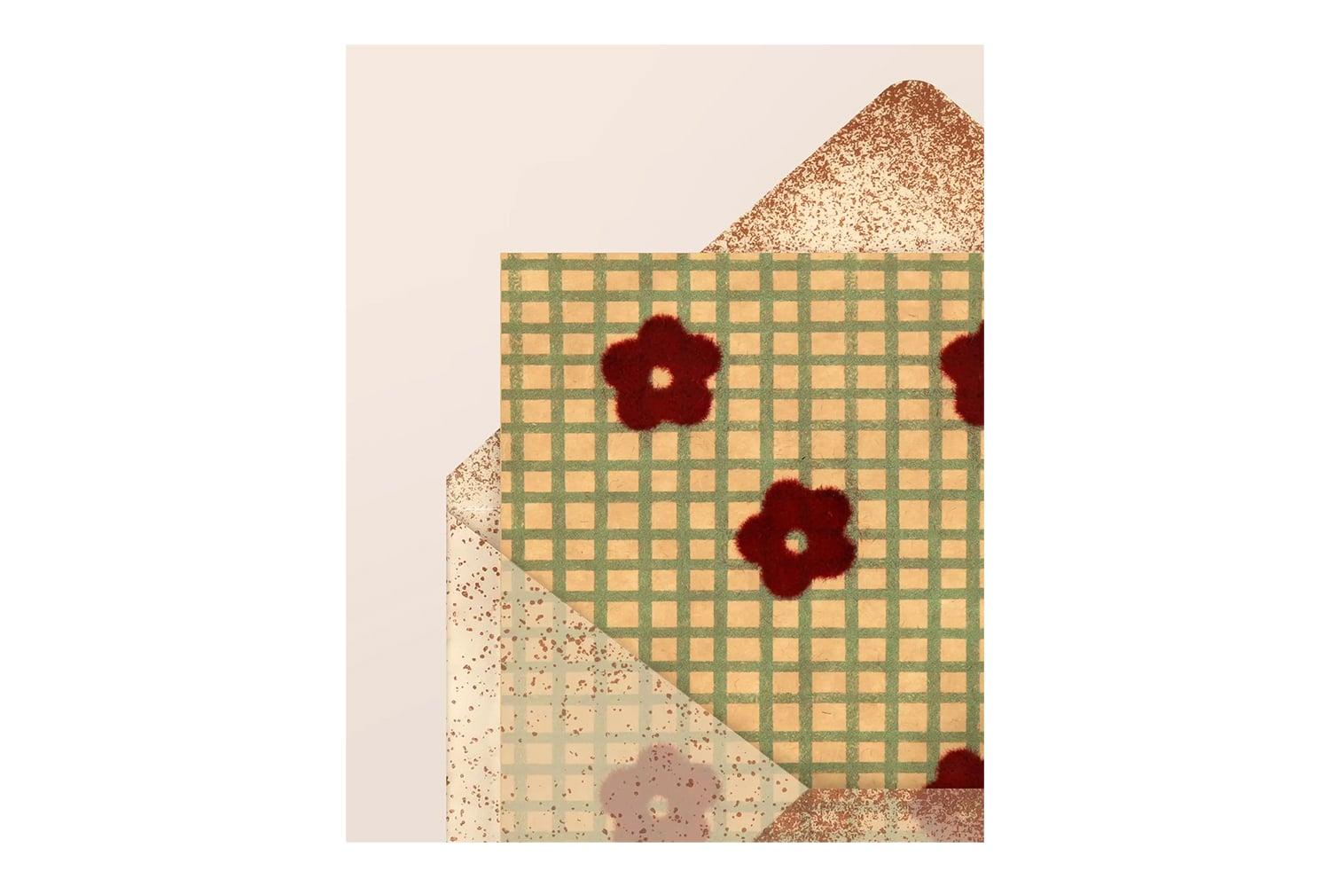 کارت پستال مخمل سایز 6 طرح چهارخونه گل گلی (کد 2041306010)