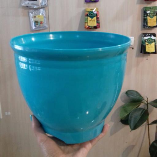 گلدان کروی آبی فیروزه ای پلاستیکی کلاسیک 3025 (قطر 25 و ارتفاع 20)