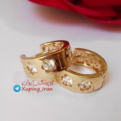 گوشواره ژوپینگ حلقه ای نگین دار  Xuping طرح طلا هدیه کادو