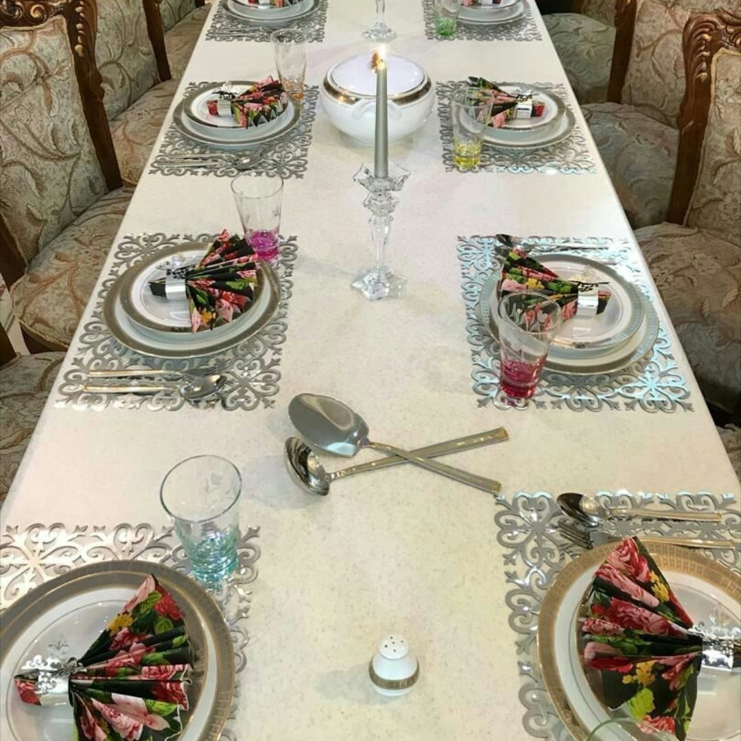 رومیزی چرم آیینه ای طلایی و نقره ای و اکلیلی