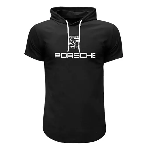 تیشرت کلاه دار مشکی طرح porshe مدل o 09090