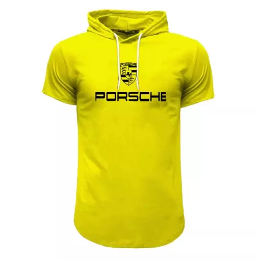 تیشرت آستین کوتاه کلاه دار طرح porsche مدل e 1018