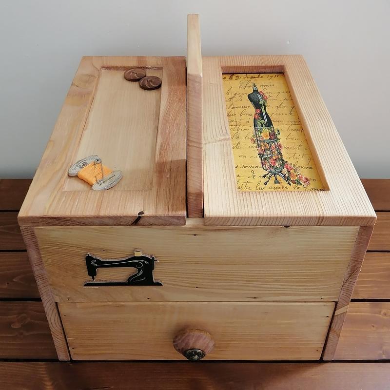 جعبه خیاطی چوبی کشودار دستساز-جعبه چوبی جای لوازم خیاطی دستساز-باکس چوبی لوازم خیاطی دستساز-فایل کشویی چوبی  لوازم خیاطی