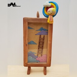 جاعودی آبشاری چوبی قاب دار  پایه دار با هنر نقاشی و هنر پیکر تراشی 