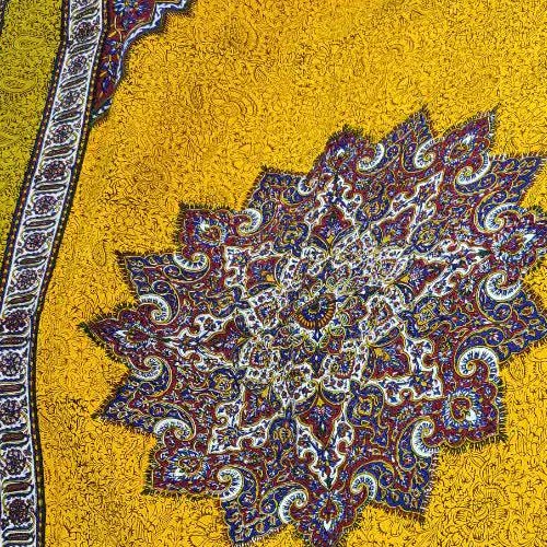 سفره ورومیزی قلمکاری صادراتی اعلا سایز 100در150 سانت(زردرنگ)