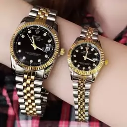 ساعت مردانه و  زنانه رولکس rolex  کیفیت عالی  رنگ طلایی نقره ای با صفحه مشکی