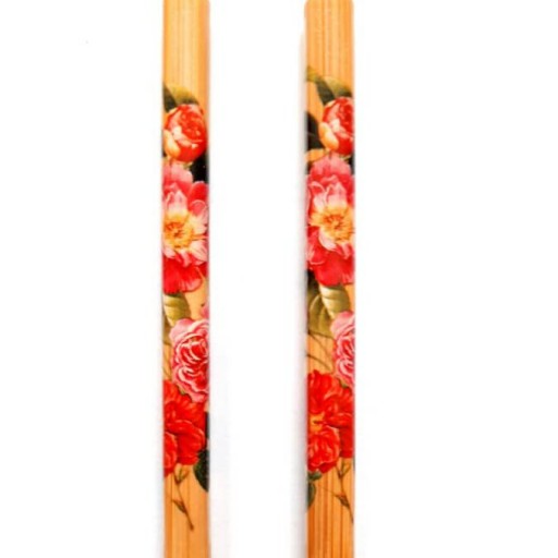 چاپستیک بامبو با طرح گل قرمز و صورتی