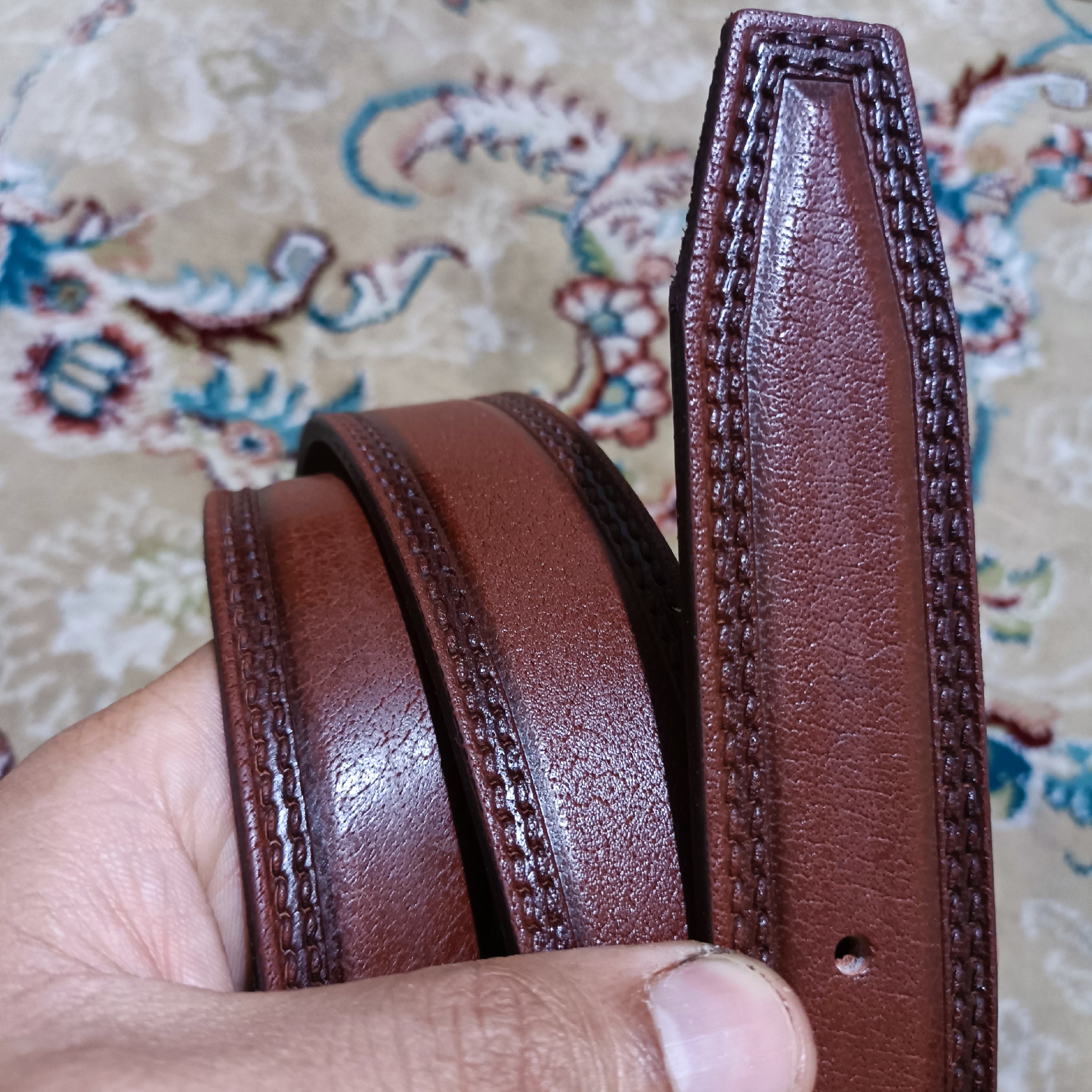 کمربند چرم طبیعی بوفالو ضمانت کیفیت ضخیم چرم سناباد دو خط  