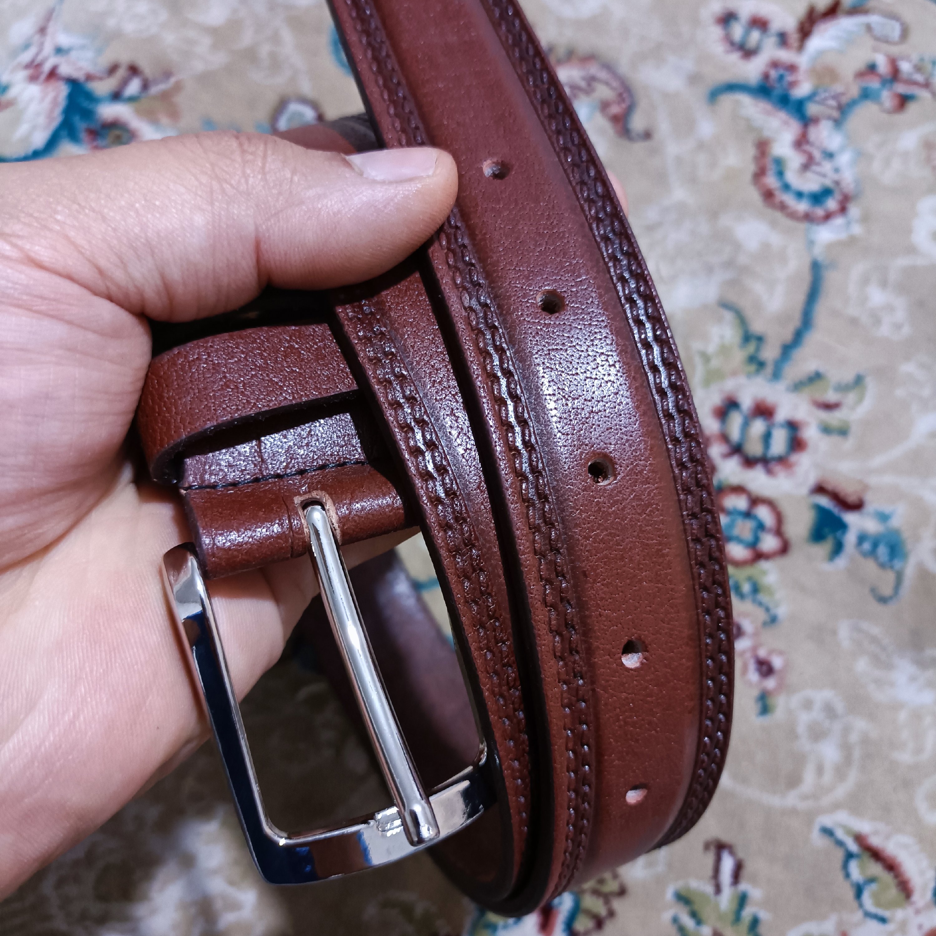 کمربند چرم طبیعی بوفالو ضمانت کیفیت ضخیم چرم سناباد دو خط  