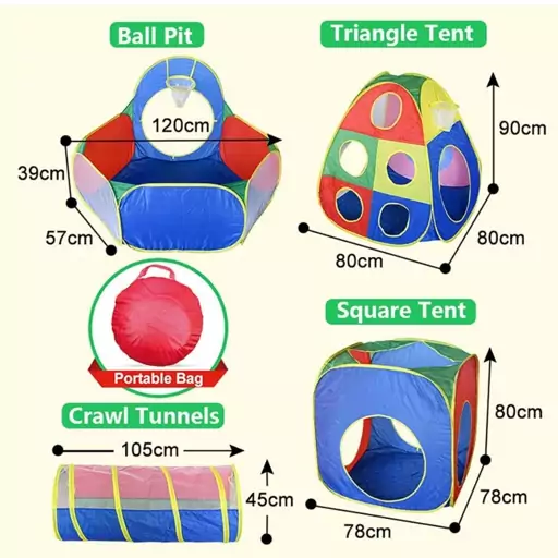 چادر کودک به همراه2عدد تونل و استخر توپ و 4 عدد توپ دارت وکیف نگهدارنده