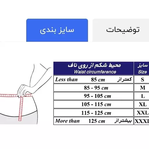 شکم بندپل دارسفیدطب وصنعت کد60210درپنج سایز