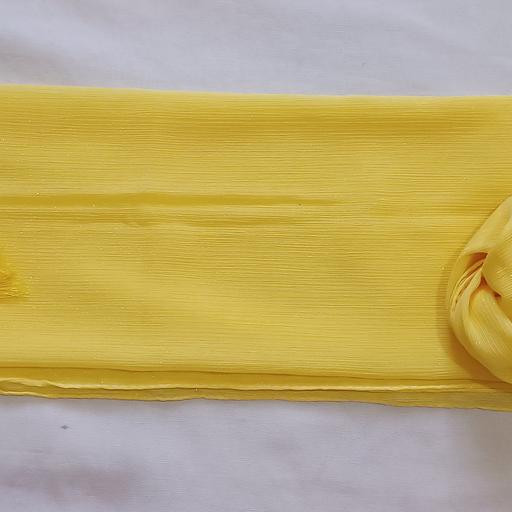 شال حریر کریشه لمه دار مجلسی زنانه  منگوله دار رنگ  زرد 70 در 180
