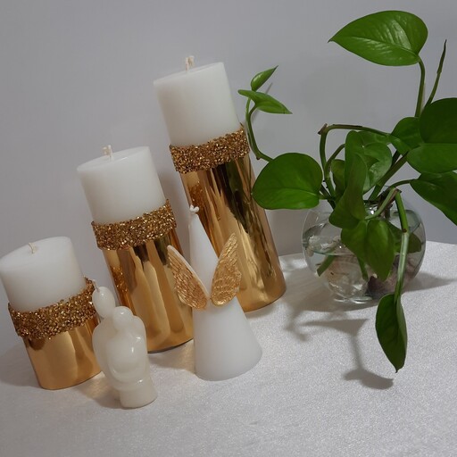 شمع استوانه ای طلایی
