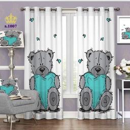 پرده اتاق خواب کودک دو قواره پانچ طرح خرس مهربون کد S1007