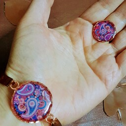 ست مسی دستبند و انگشتر طرح سنتی رنگ یاسی