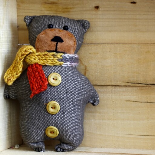 عروسک خرس پارچه ای دست دوز  تک