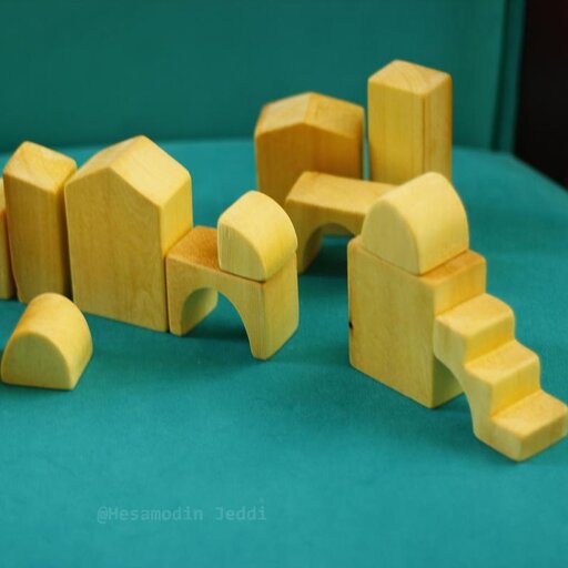 اسباب بازی لگو  و خانه سازی چیدنی چوبی دست ساز با چوب روس 14 تکه