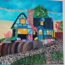 نقاشی رنگ روغن خانه زیبا