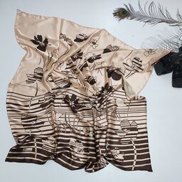 روسری زنانه جنس ابریشم مامی دور دست دوز در دو رنگ پنککی قهوهای و زرشکی کرم  در ابعاد  101